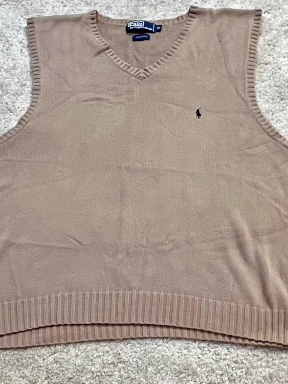 Vintage Polo Ralph Lauren Tan v-neck Sweater Vest size XL 100% Cotton Preppy 90s
